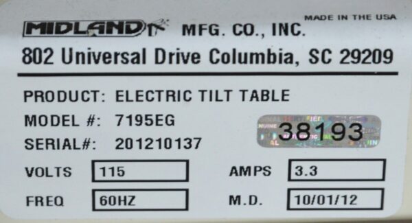 Midland 7195EG Electric Tilt Table W/ Remote