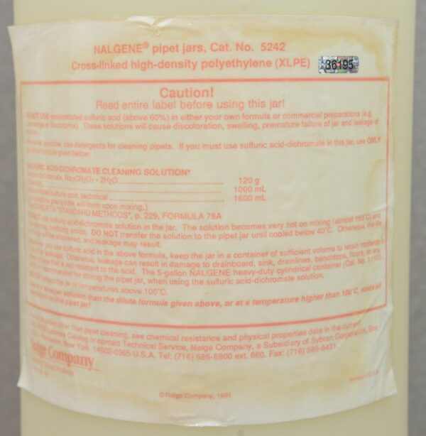 Nalgene Thermo 20.5" Pipette Cleaning & Sterilizing Jar 5242 W/ 16" Basket