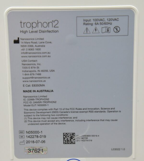 Nanosonics Trophon 2 Ultrasound Probe High-Level Disinfection System N05000-1 2018