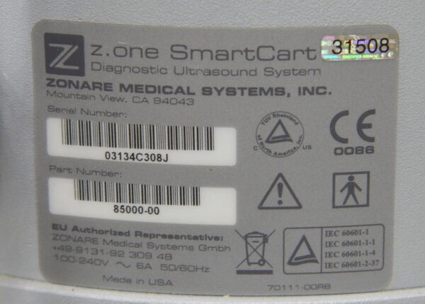 Zonare Ultra Z.one Diagnostic Ultrasound System W/ L10-5 Transducer, Z.one Scan Engine & SmartCart