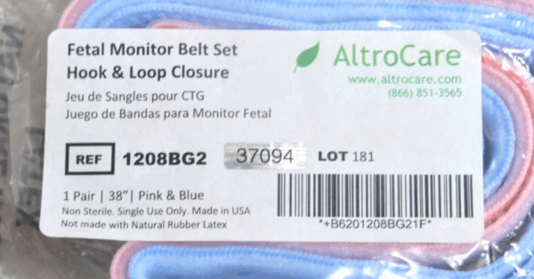AltroCare Fetal Monitor Belt Set Hook and Loop Closure REF 1208BG2 50x rolls