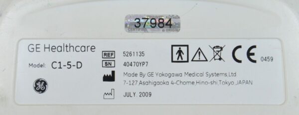 GE C1-5-D Convex Array Ultrasound Transducer 5261135