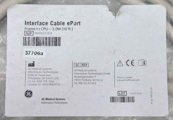 GE Interface Cable ePort Frame to CPU - 3.0M (10ft) 2040427-003