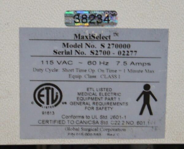Global Surgical SMR MaxiSelect S270000 Power Exam Dental Chair W/ Solarlite Lamp