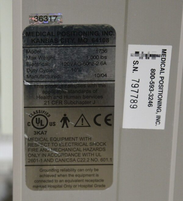 Medical Positioning Inc. MPI 1736 Stress EchoBed Echocardiography Table