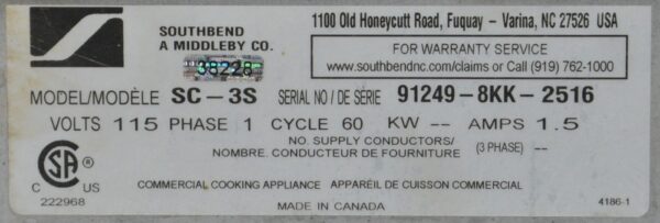 Southbend SC-3S Commercial Range Steamer