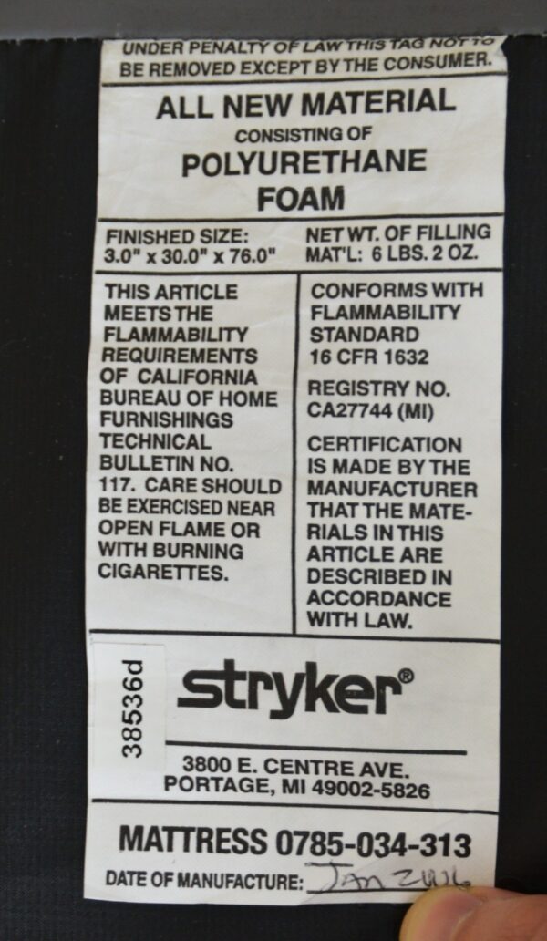 Stryker Stretcher Mattress 73" x 30" x 3"