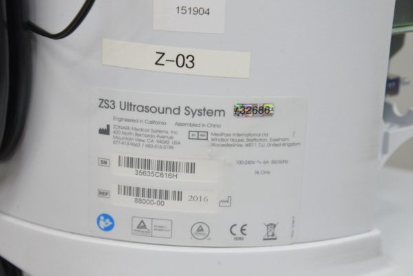 Zonare Mindray ZS3 Ultrasound System REF 88000-00 with Mobile Cart