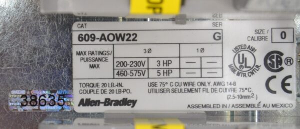 Allen-Bradley 609-AOW22 Manual Two Speed Starter Controller 3PH