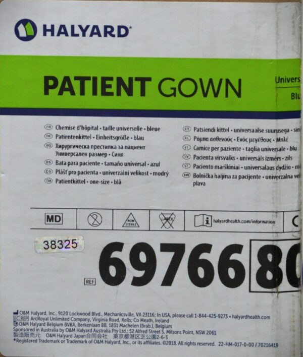 Halyard 10 Piece Patient Gown 69766 Universal Size Blue Case of 10