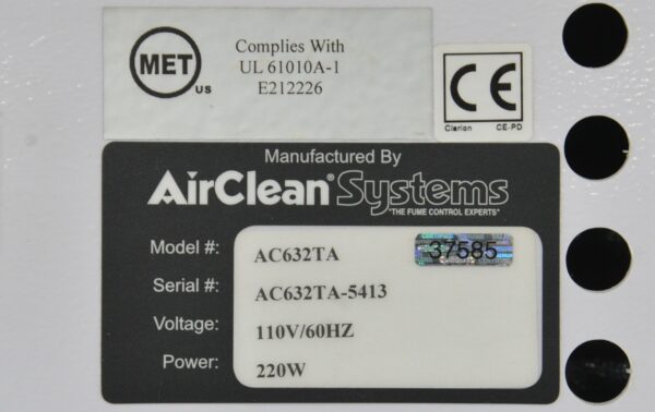 Lot of 2 Airclean Systems 600 AC632TA Ductless Chemical Workstation