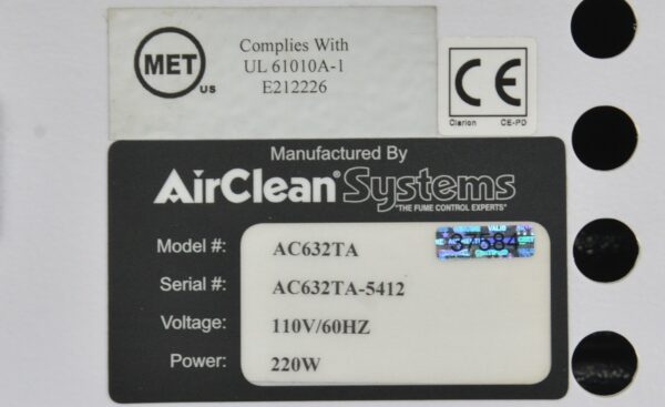 Lot of 2 Airclean Systems 600 AC632TA Ductless Chemical Workstation