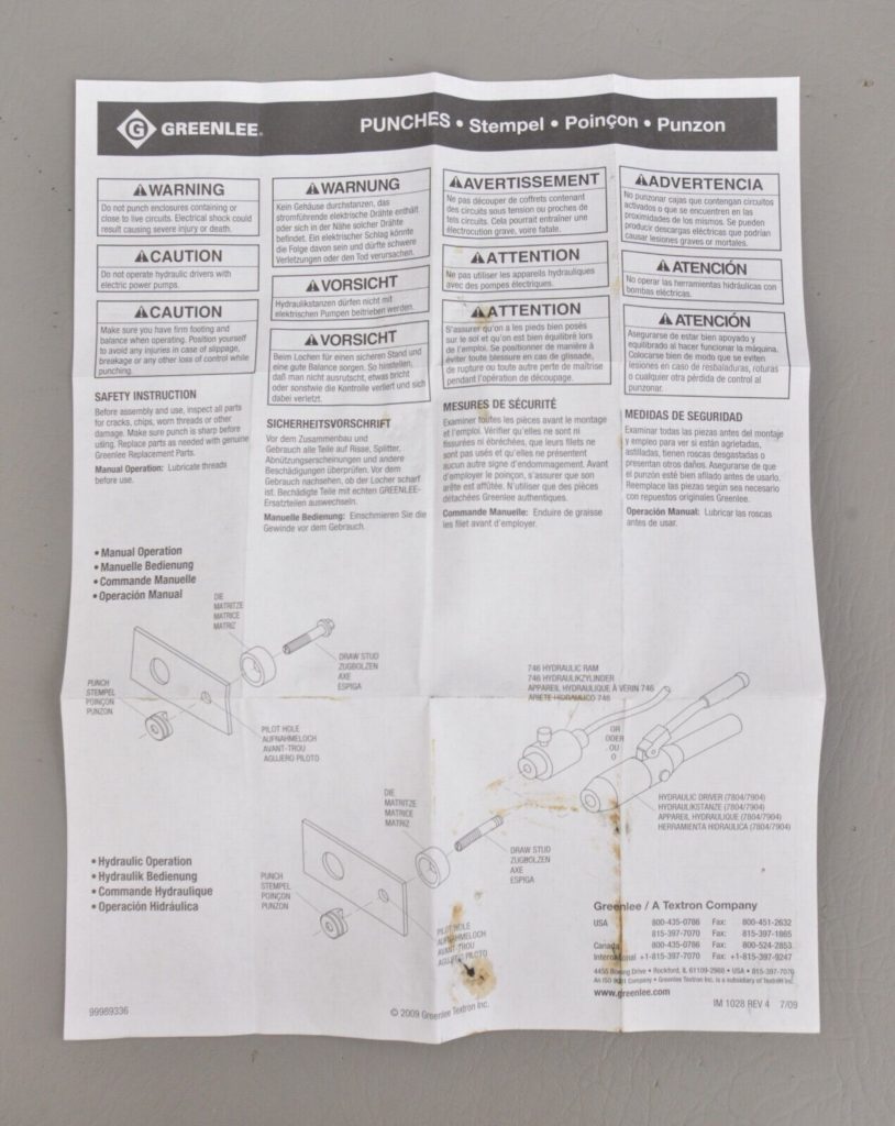 New GreenLee 737BB Standard Round Manual Ball Bearing Knockout Punch