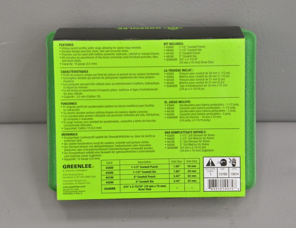 New GreenLee 737BB Standard Round Manual Ball Bearing Knockout Punch