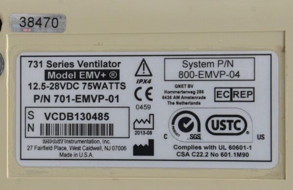 Zoll Uni-Vent EMV+ 731 Series Ventilator W/ Masimo SpO2