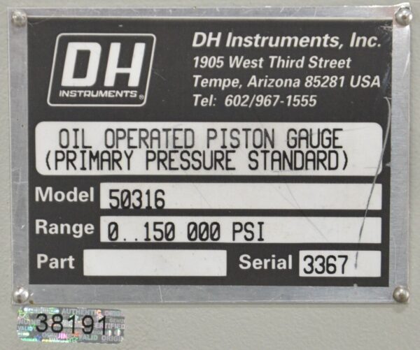 DH Instruments 50316 Oil Operated Piston Gauge W/ Pressure Control Module
