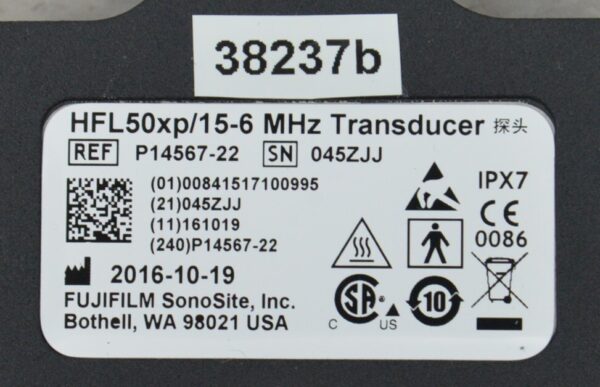 Fujifilm Sonosite X-Porte HFL50xp/15-6 MHz Linear Array Ultrasound Transducer P14567-22