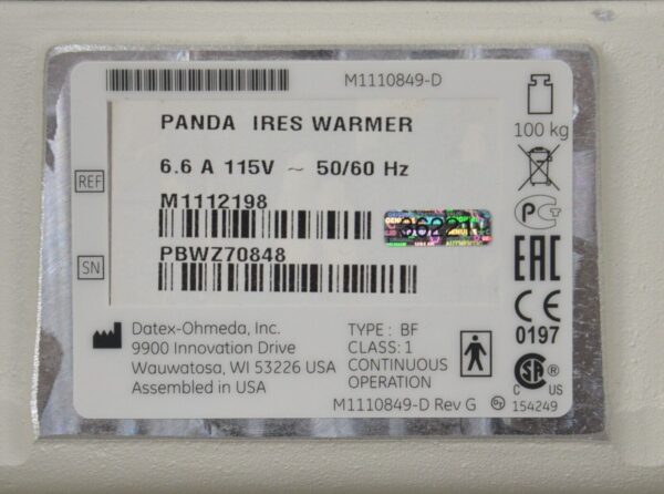 GE Healthcare Panda Ires Bedded Baby Warmer Masimo 1502 T-Piece