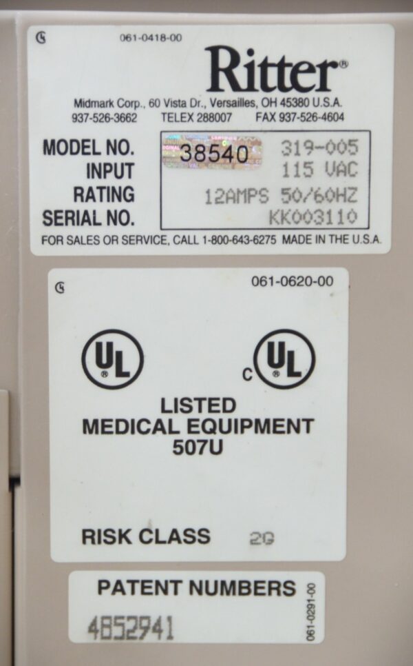 Midmark Ritter 75 Evolution 319-005 Powered Exam Chair W/ Foot Switch
