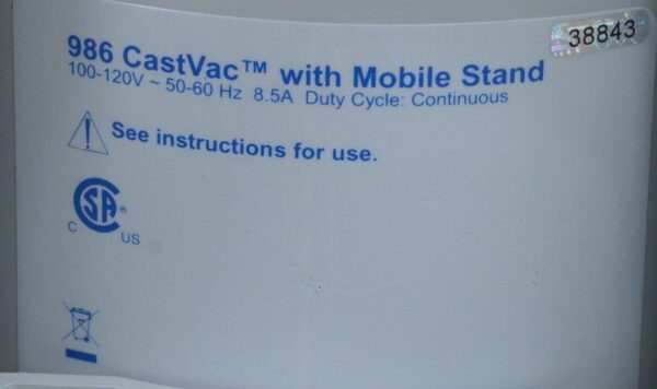 Stryker 986 CastVac Cast Saw Vacuum W/ Mobile Stand